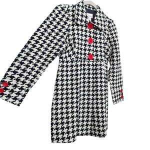 3 Sisters Black White Houndstooth Jacket Large Red Buttons Women's Size XS